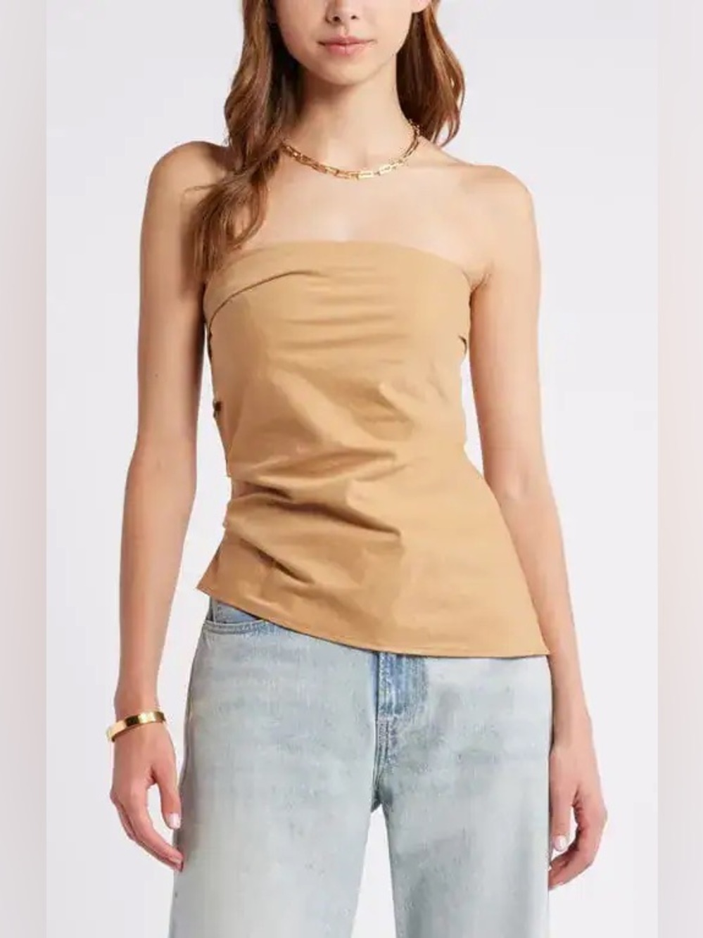 Open Edit Strapless Asymmetric Top Tan